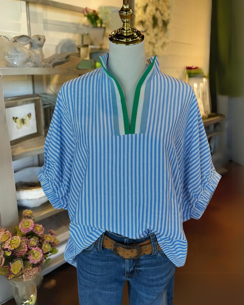 Oversized Striped Half Collar Top