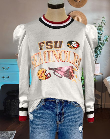 FSU Seminoles Sequin Stripe Trim Sweatshirt