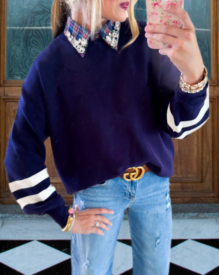 Simple Striped Sleeve Sweatshirt