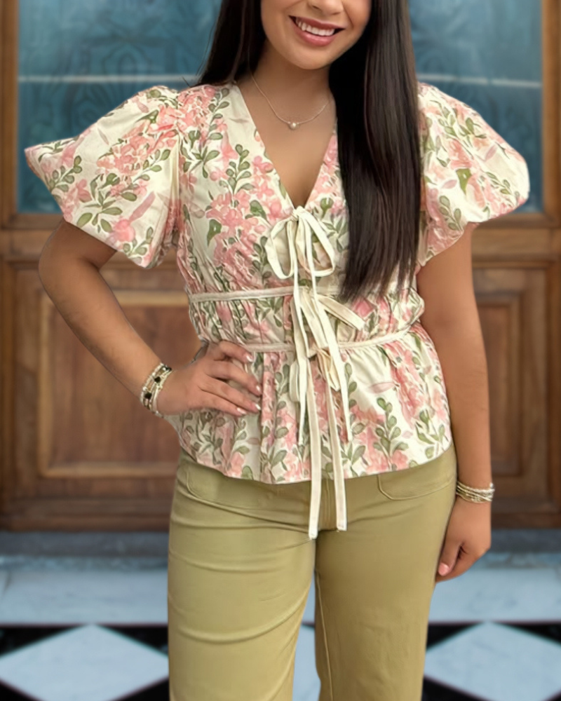 Garden Pink Peplum Bow Top