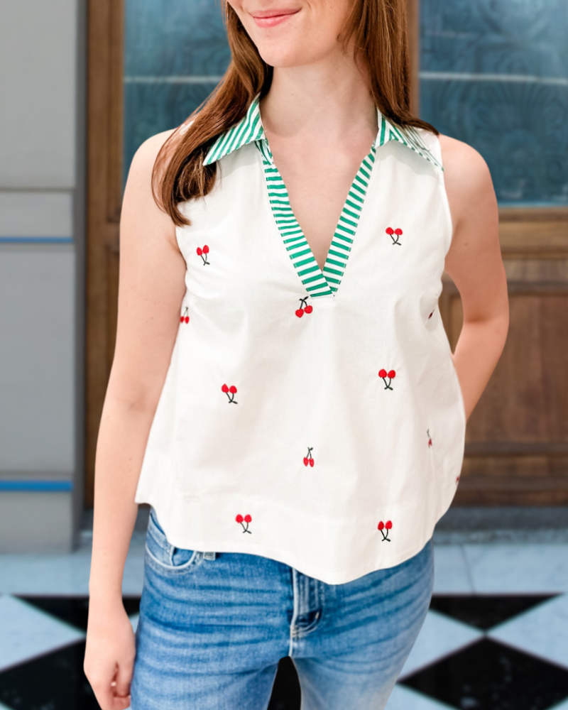 A Cutie Cherry Embroidery Top
