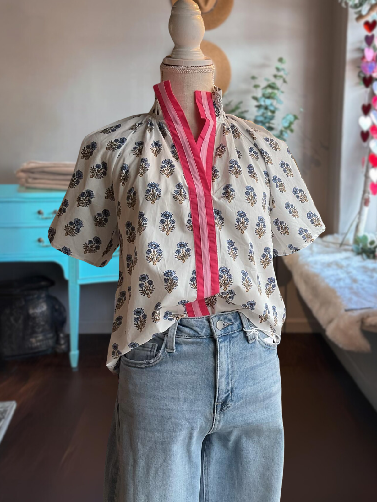 Pink Framed Floral Top