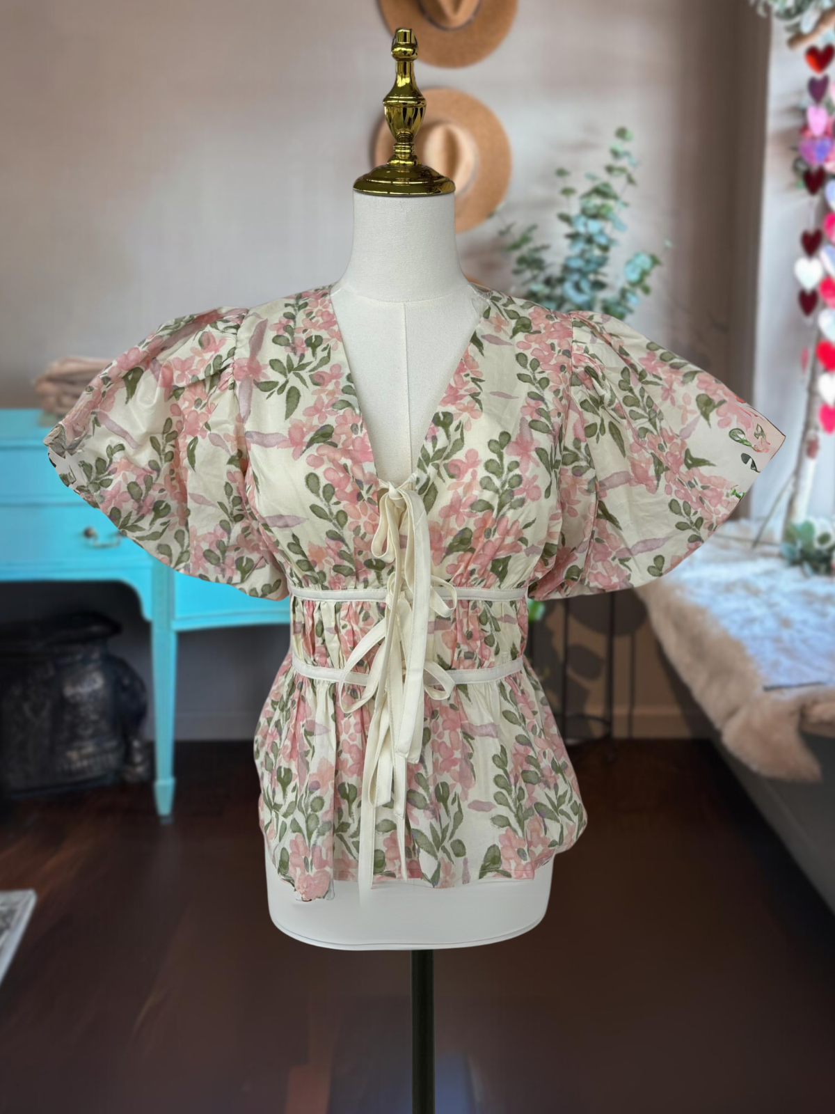 Garden Pink Peplum Bow Top