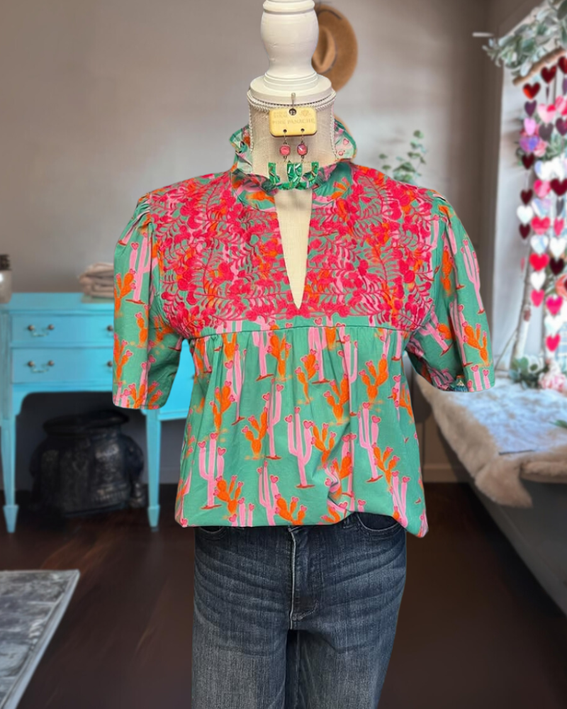 Contrast Print Boho Top