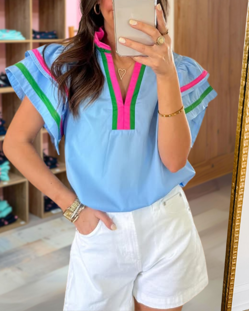 Contrast Trim Tiered Sleeve Top