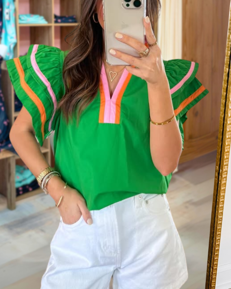 Contrast Trim Tiered Sleeve Top