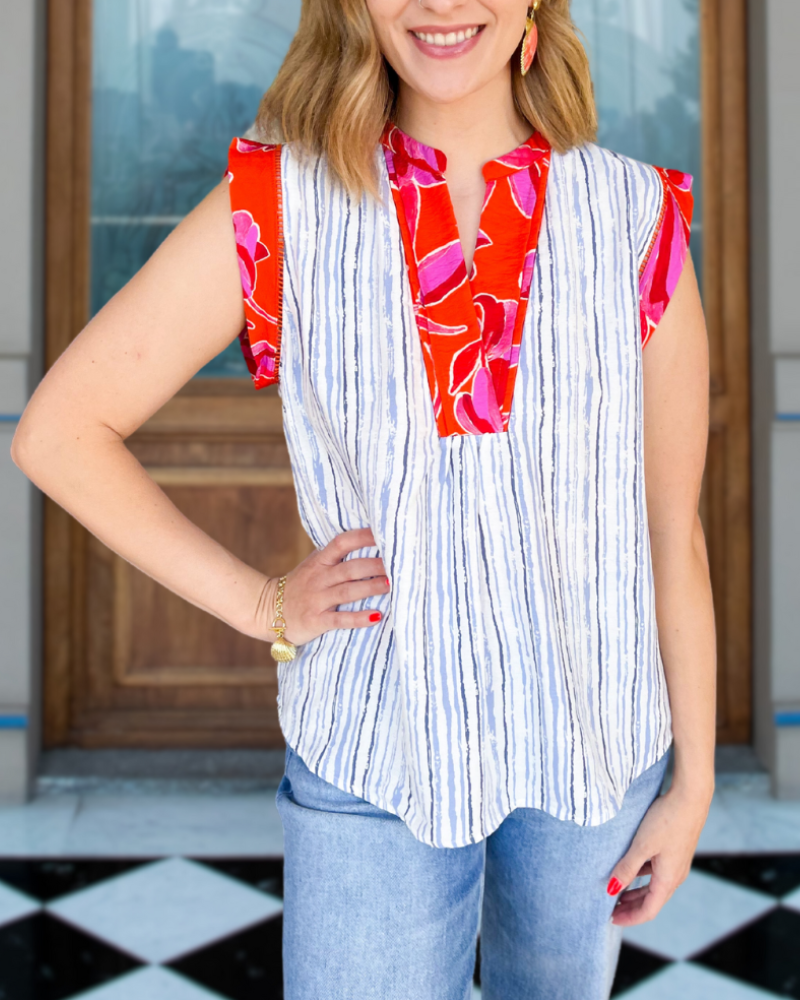 Trendy Striped Trim Print Tank