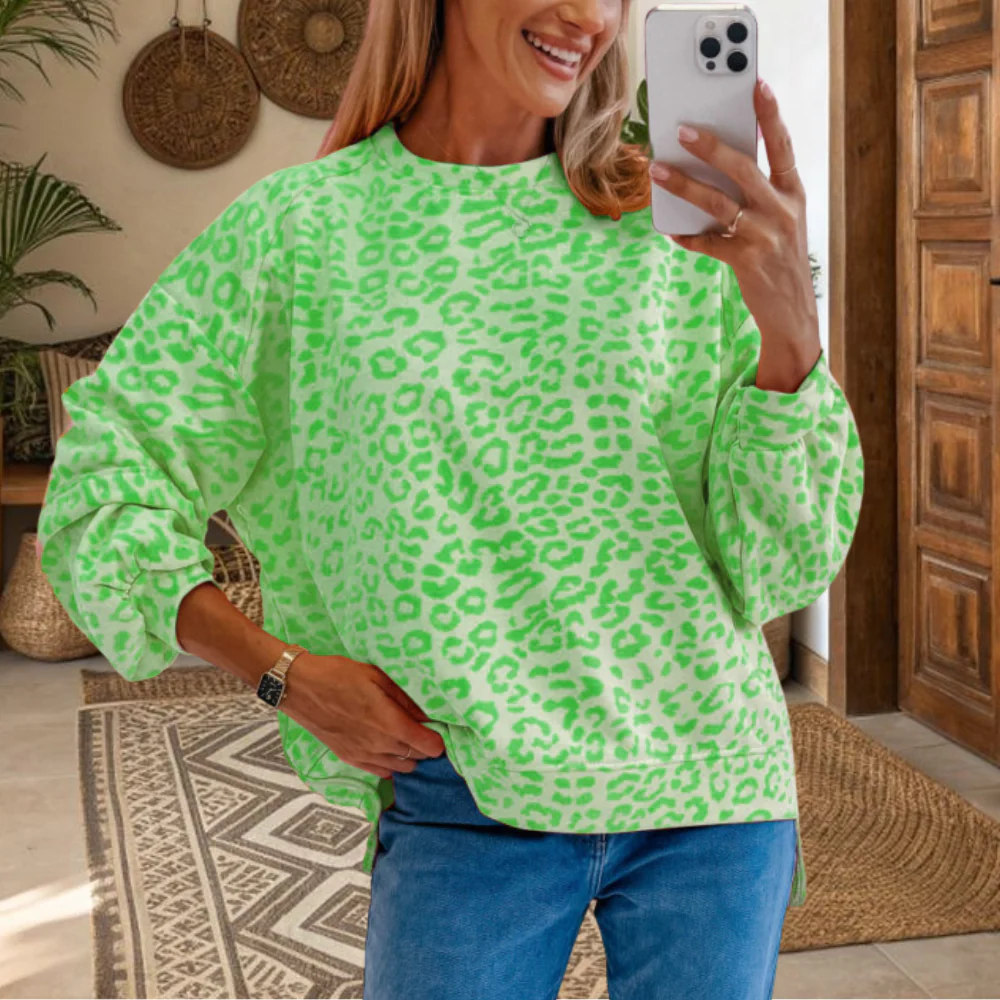 Leopard Print Crew Neck Sweatshirt